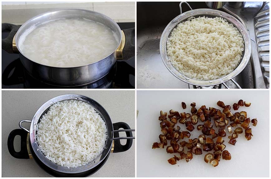Ensalada de arroz con dátiles y cacahuetes